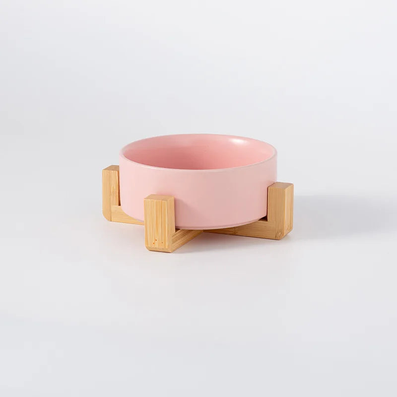 Ceramic Pet Bowl with Wooden Stand