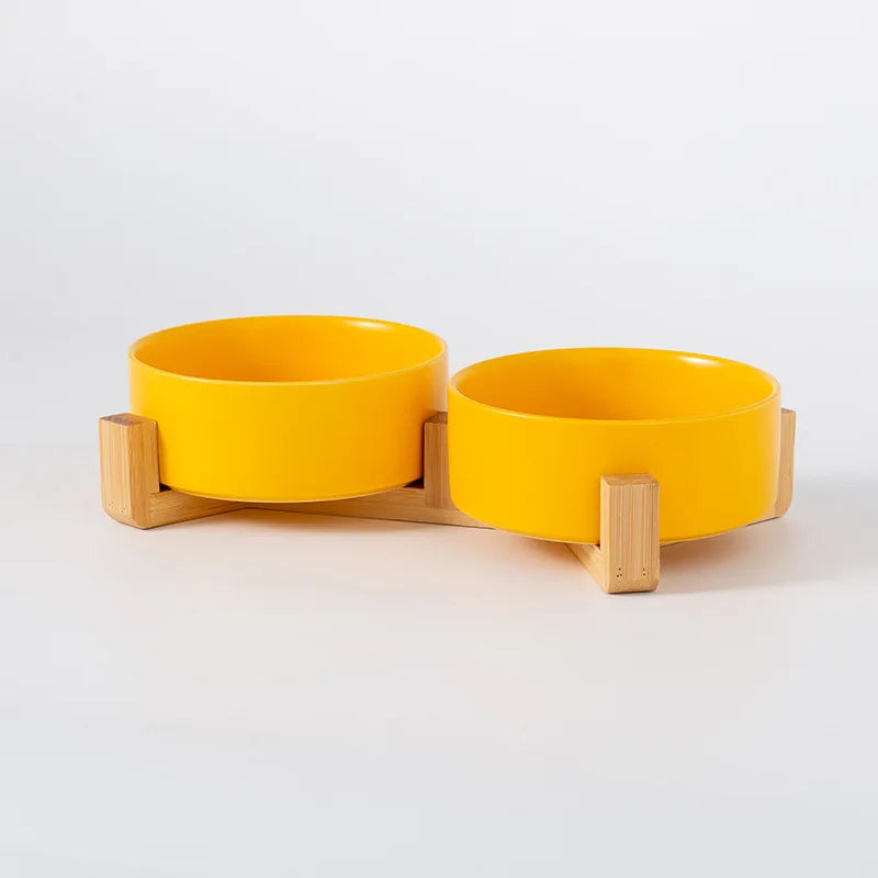 Ceramic Pet Bowl with Wooden Stand