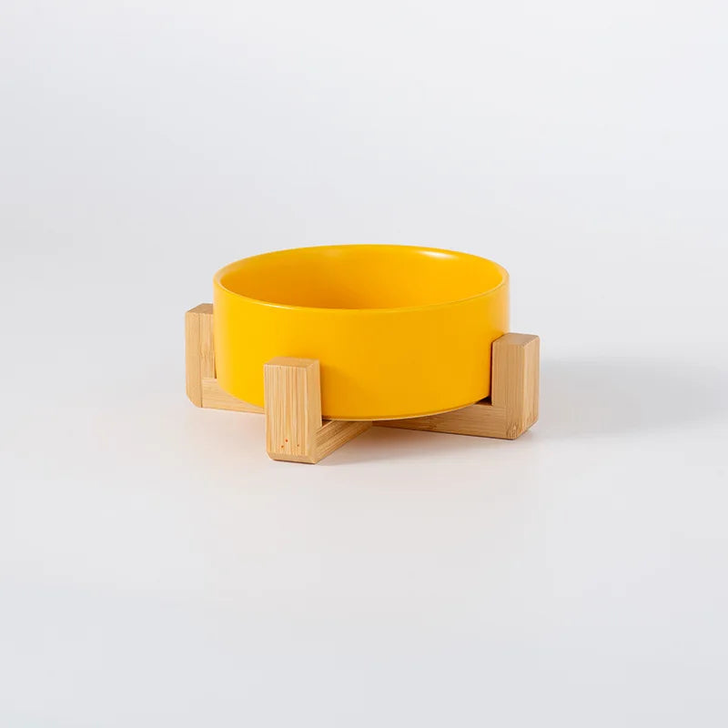 Ceramic Pet Bowl with Wooden Stand