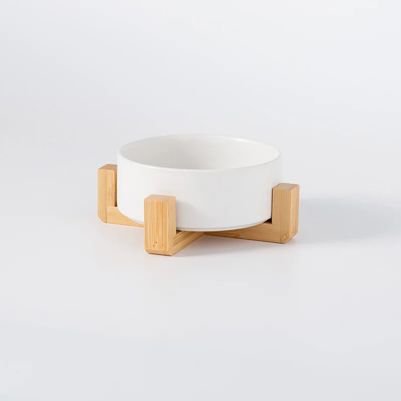 Ceramic Pet Bowl with Wooden Stand