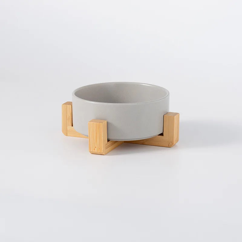 Ceramic Pet Bowl with Wooden Stand