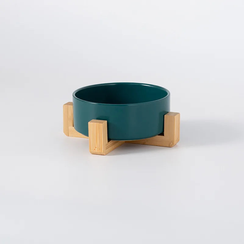 Ceramic Pet Bowl with Wooden Stand