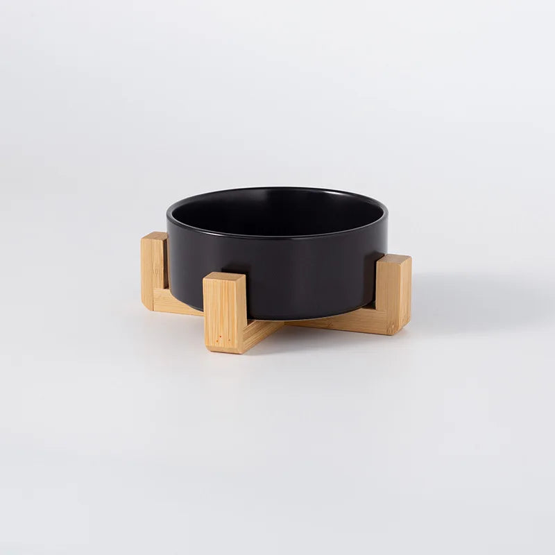 Ceramic Pet Bowl with Wooden Stand